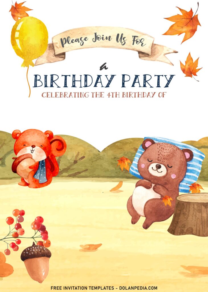 8+ Beautiful Watercolor Safari Animals Birthday Invitation Templates with adorable squirrel