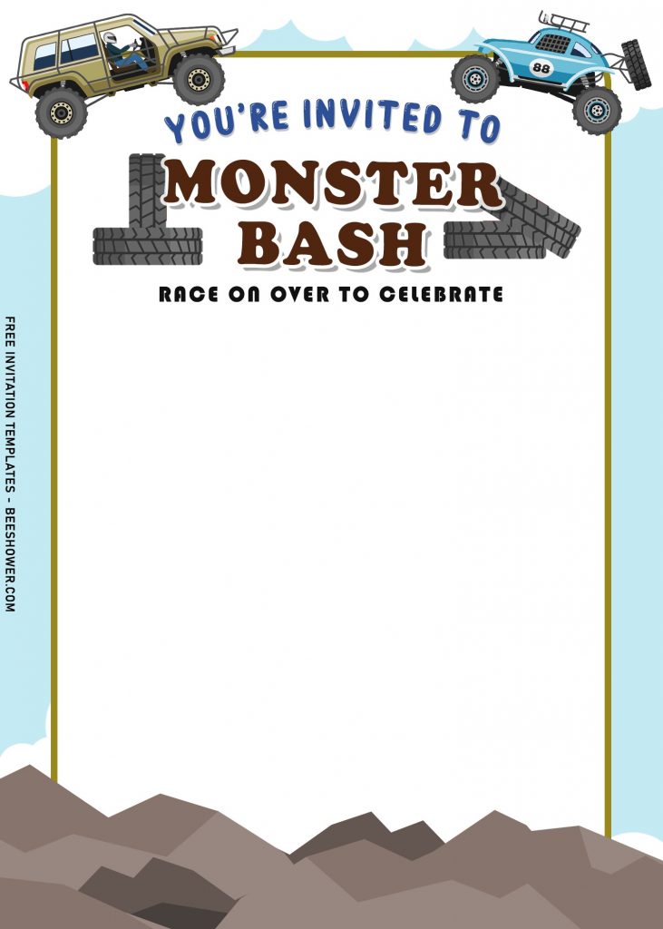 8+ Monster Bash Boy Birthday Invitation Templates With Off Road Truck with Tires