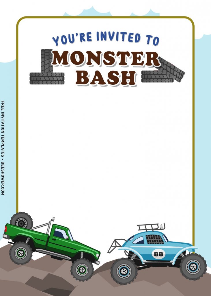 8+ Monster Bash Boy Birthday Invitation Templates With Off Road Truck with Monster Bash wording