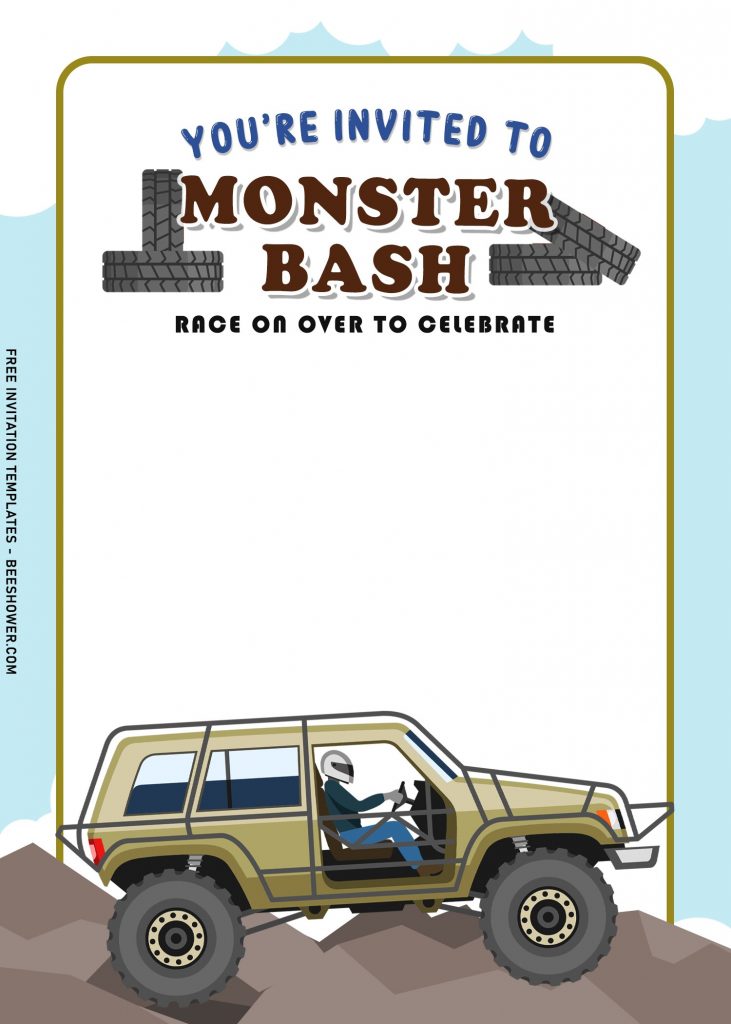 8+ Monster Bash Boy Birthday Invitation Templates With Off Road Truck with off road cars