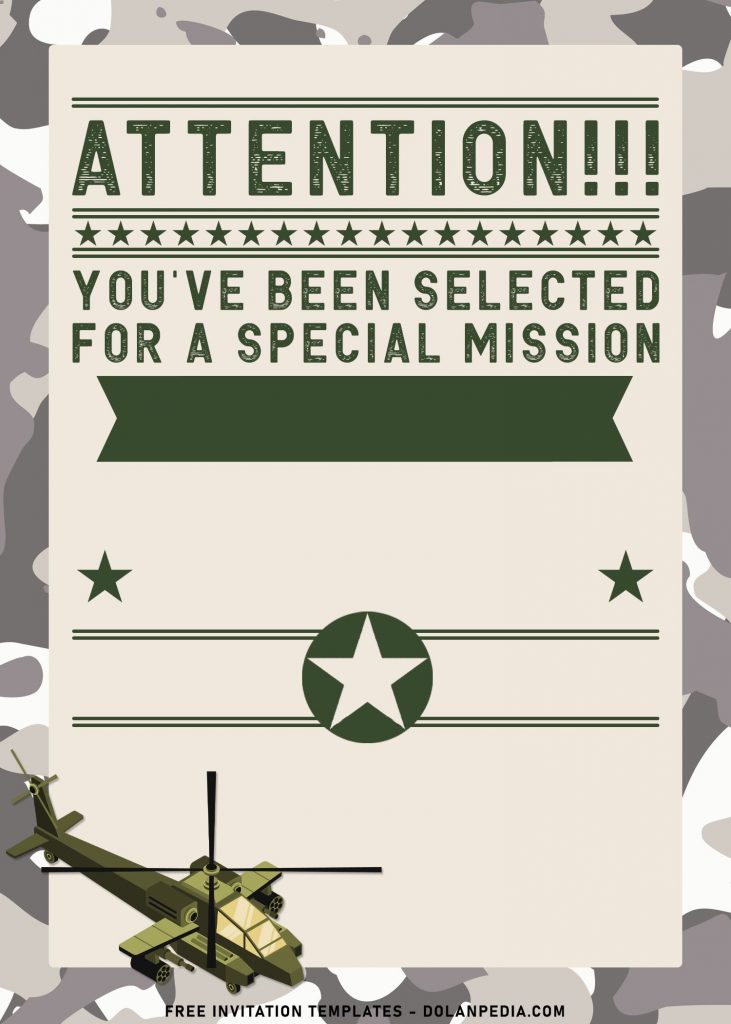 8+ Army Kids Birthday Invitation Templates with Military Helicopter