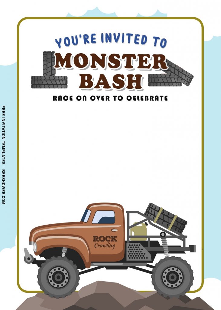 8+ Monster Bash Boy Birthday Invitation Templates With Off Road Truck with rocky terrain