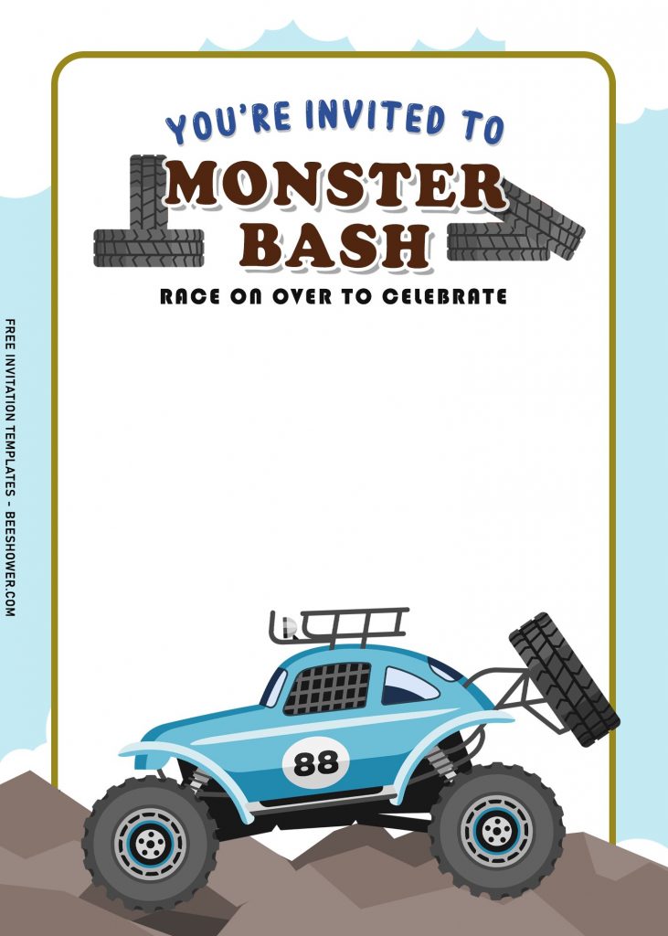 8+ Monster Bash Boy Birthday Invitation Templates With Off Road Truck with VW Beetle monster truck