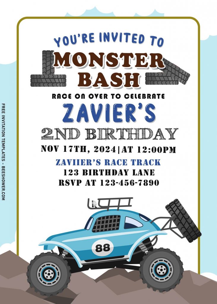 8+ Monster Bash Boy Birthday Invitation Templates With Off Road Truck