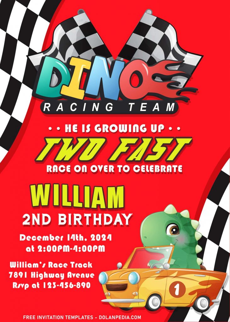 8+ Two Fast Dino Racing Team Birthday Invitation Templates