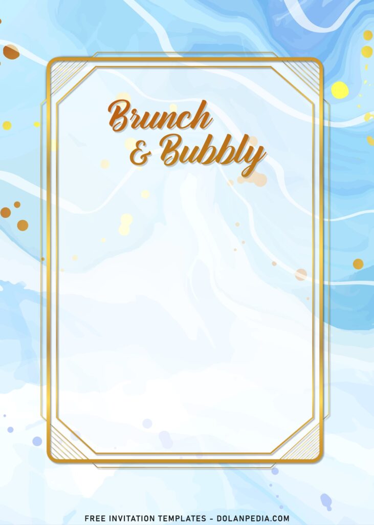 9+ Stunning Marble Brunch And Bubbly Invitation Templates with gold frame