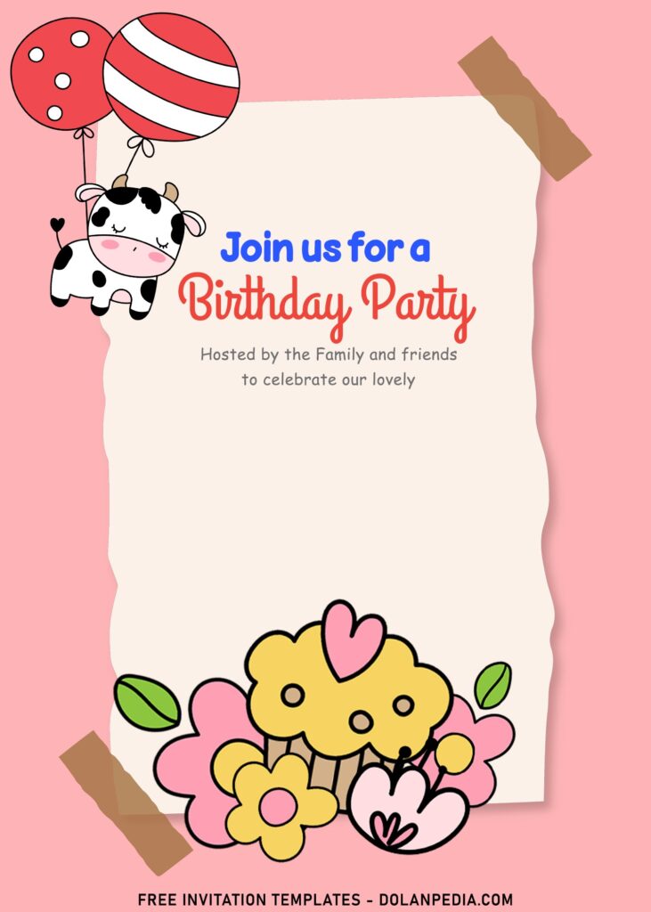 10+ Personalized Holy Cow Birthday Invitation Templates For All Ages with cartoon cupcake and flowers