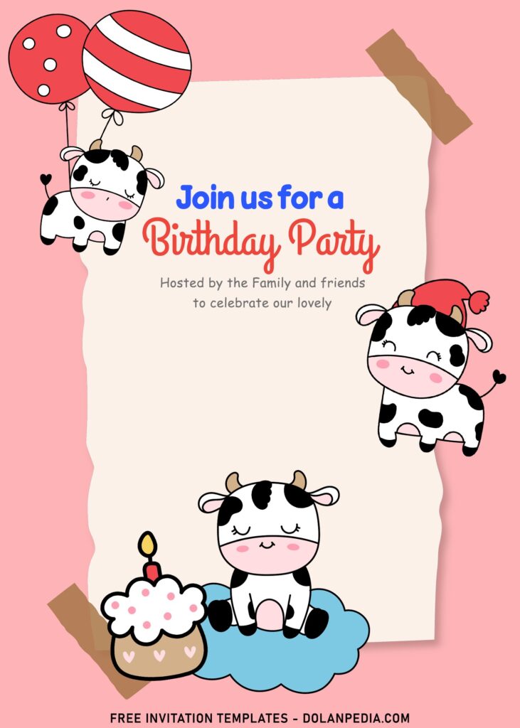 10+ Personalized Holy Cow Birthday Invitation Templates For All Ages with adorable pink balloons