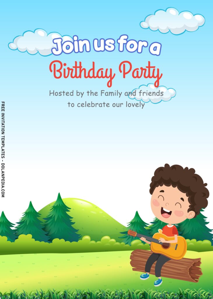 11+ Endearing Kids Playground Birthday Invitation Templates with little boy play guitar