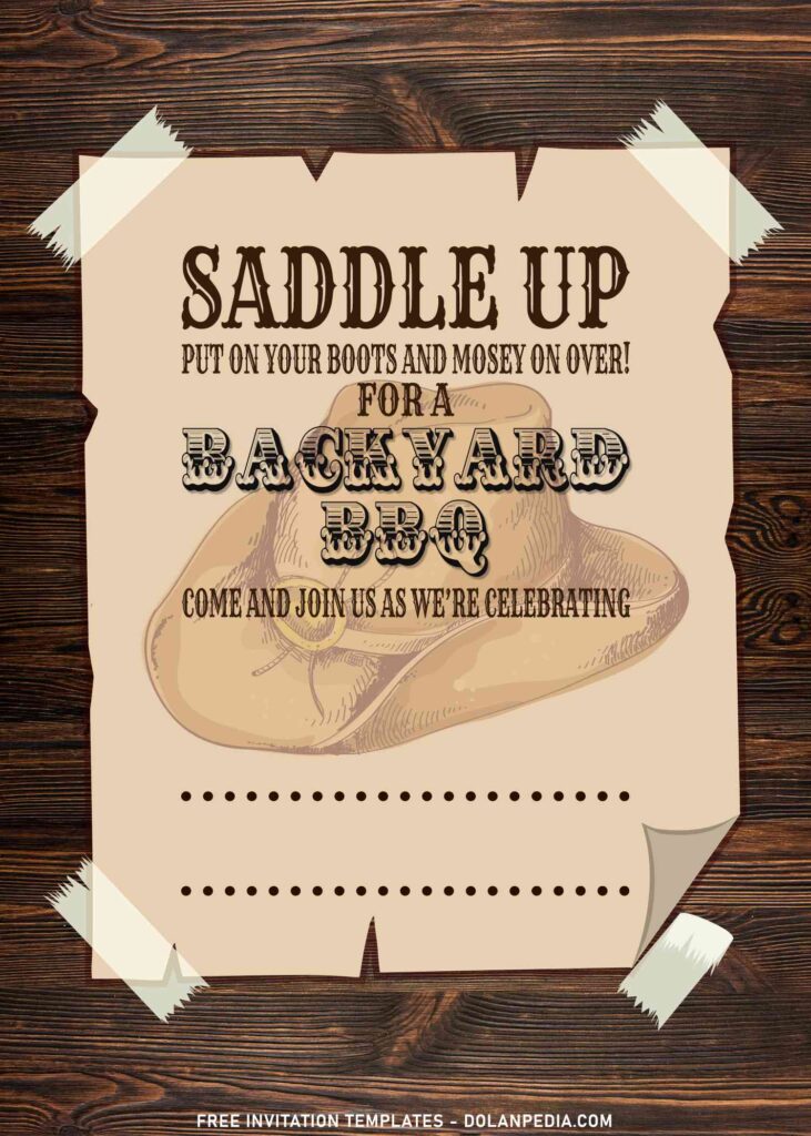 11+ Old Wild West Backyard BBQ Birthday Invitation Templates with wooden texture background