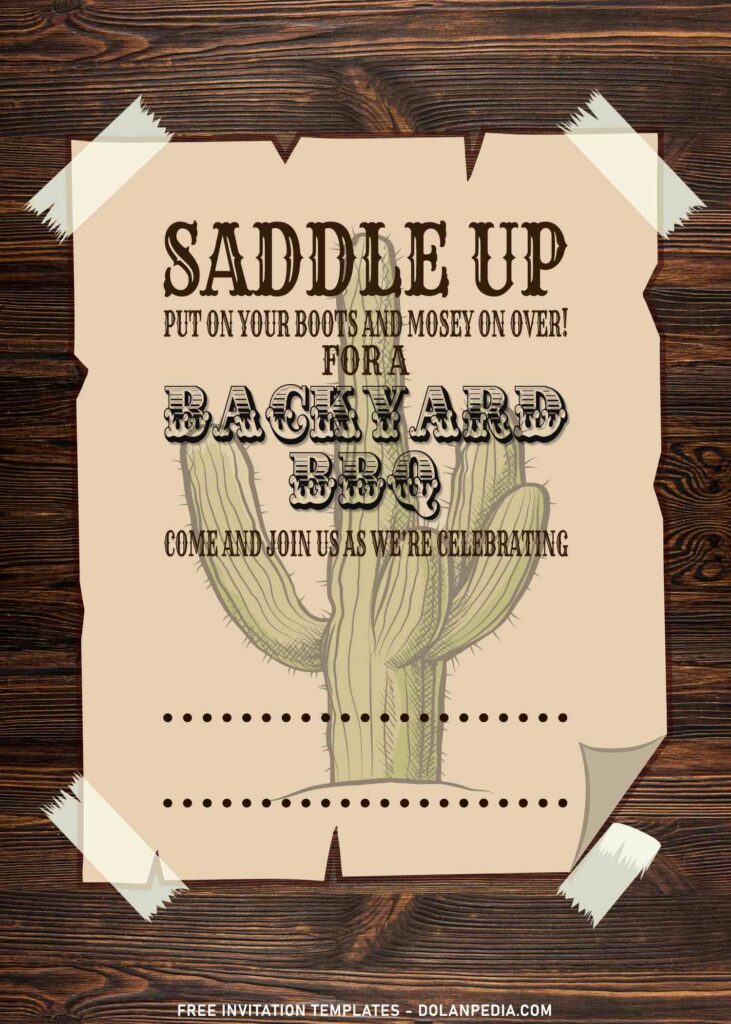 11+ Old Wild West Backyard BBQ Birthday Invitation Templates with desert cactus