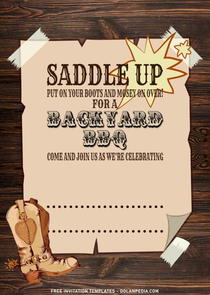 11+ Old Wild West Backyard BBQ Birthday Invitation Templates with cowboy boot