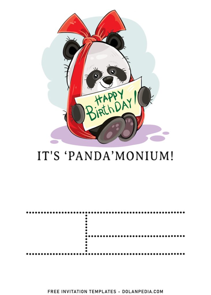 7+ Cute Baby Panda Birthday Invitation Templates For Your Kid's Birthday with cute red ribbon 