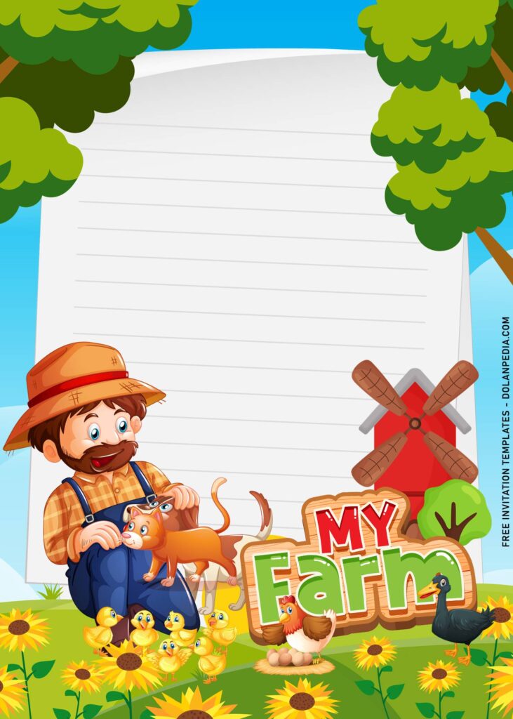 9+ Lovely Party In The Farm Birthday Invitation Templates with adorable farmer and his pets