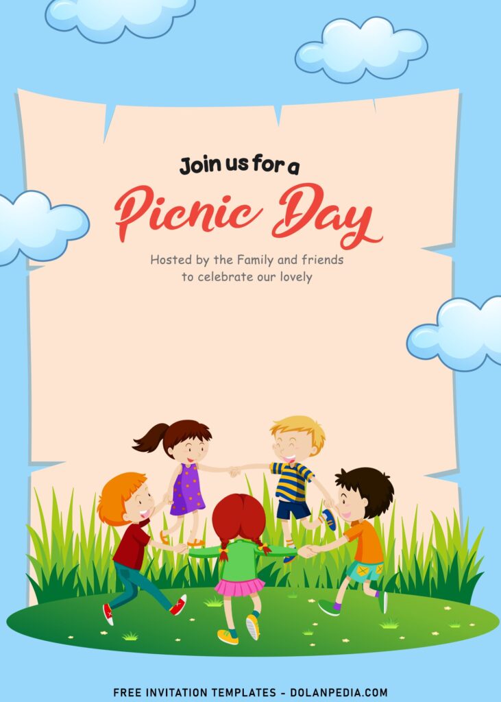 9+ Summer Picnic Day In The Park Birthday Invitation Templates with Cheerful kids are playing