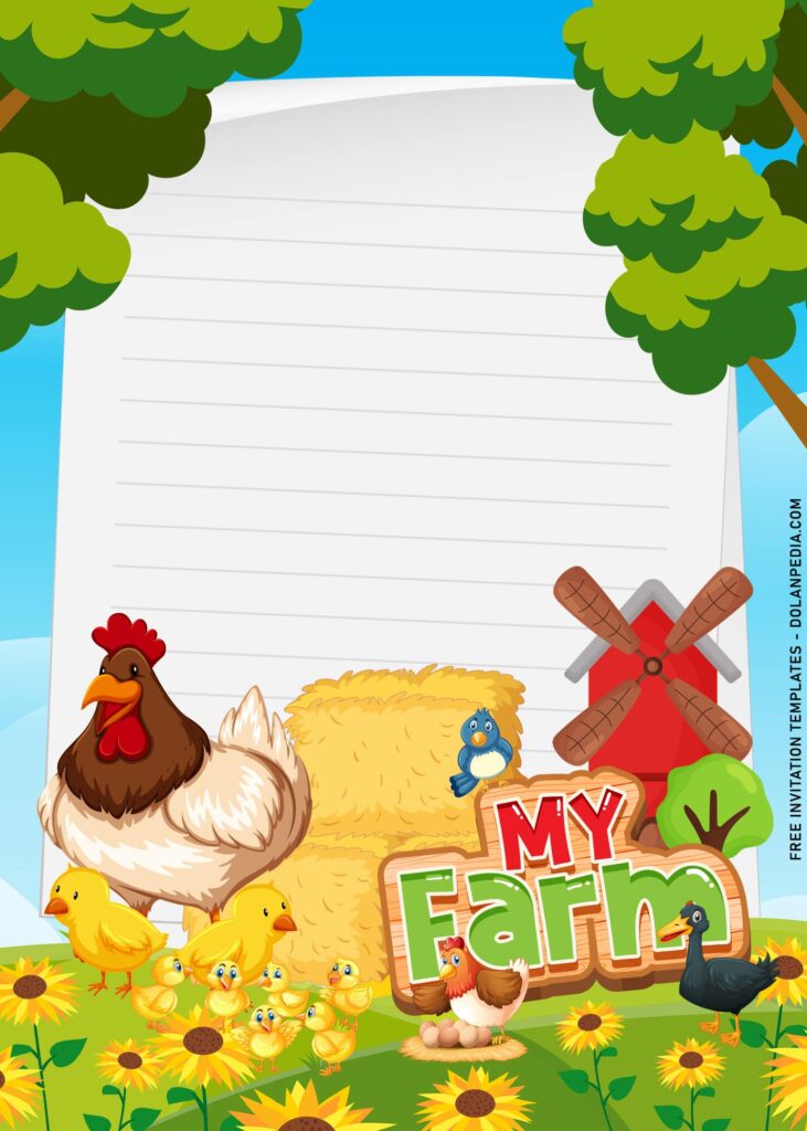 9+ Lovely Party In The Farm Birthday Invitation Templates with adorable chicken