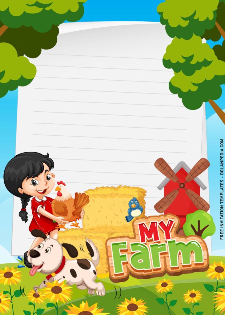 9+ Lovely Party In The Farm Birthday Invitation Templates with adorable little girl holding her pets