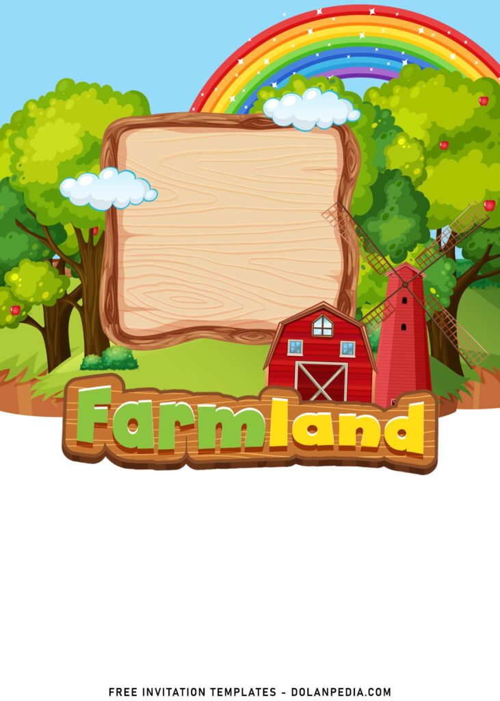 9+ Cartoon Farm Animals Girls Birthday Invitation Templates with cute windmill and silo