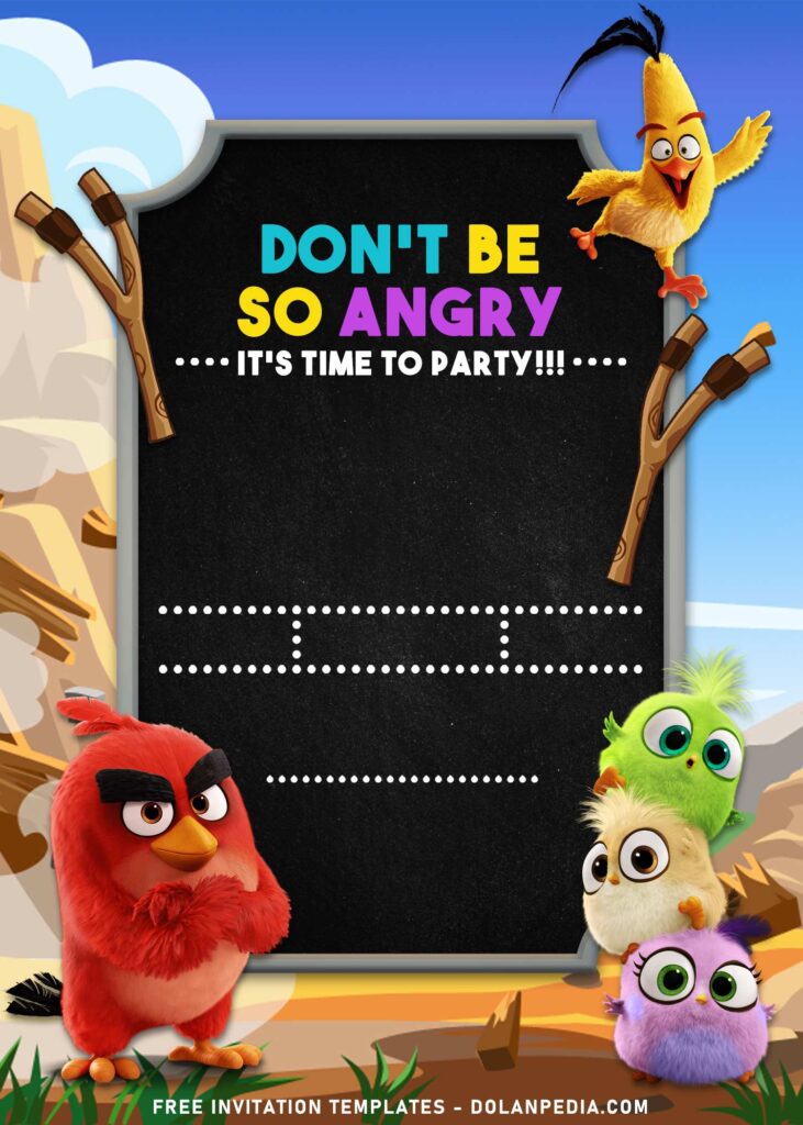 10+ Lovely Feathered Friends Angry Birds Birthday Invitation Templates with Wooden Catapult