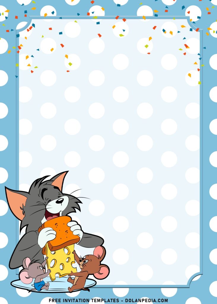 10+ Adorable Tom And Jerry Birthday Invitation Templates with funny Tom is eating sandwich filled with cheese