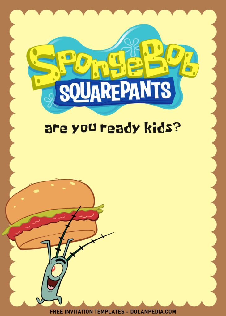 11+ Kids' Favorite SpongeBob And Friends Birthday Invitation Templates with Cheeky Plankton is lifting Krabby Patty