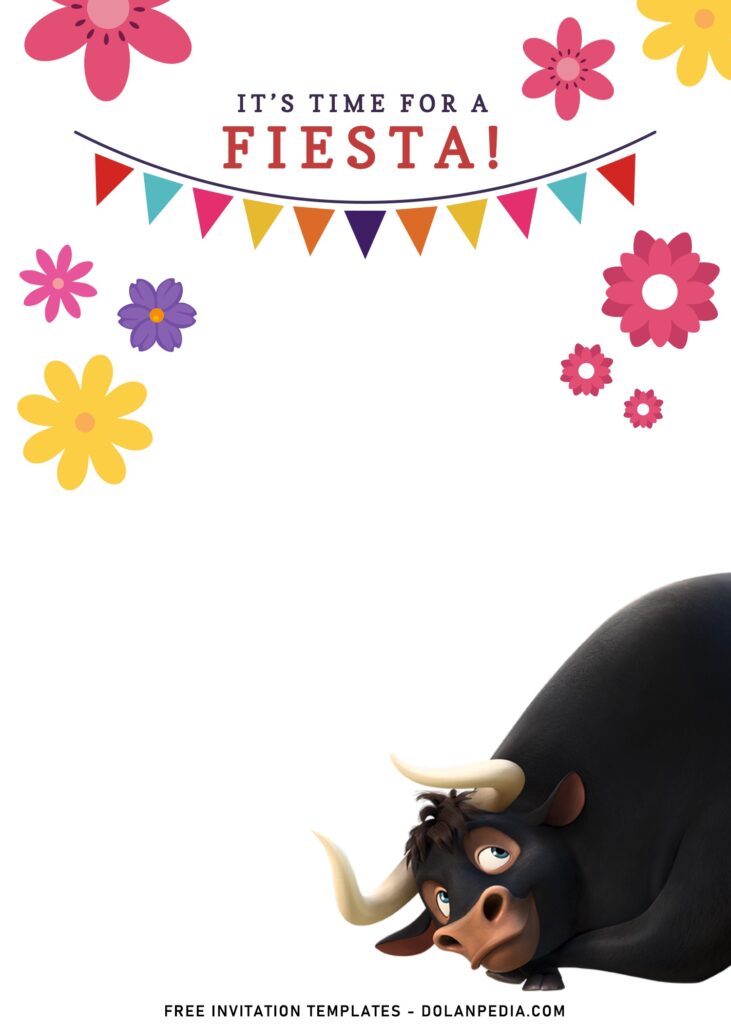 11+ Wonderful Ferdinand Movie Themed Kids Birthday Invitations with cute colorful bunting flags