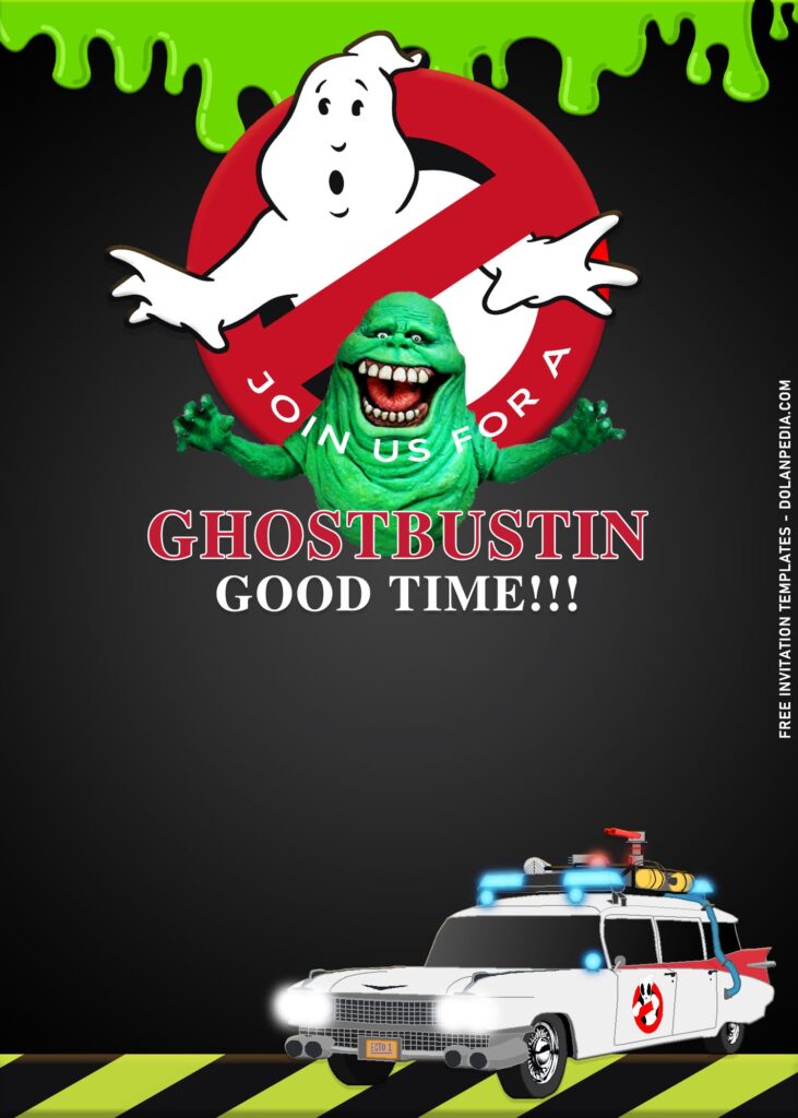 11+ Cartoon Cute Ghostbuster Birthday Invitation Templates with Slimer and Ghostbuster car