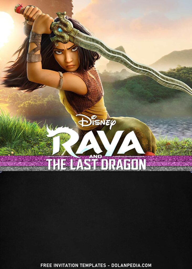 7+ Disney Raya And The Last Dragon Surprise Birthday Invitation Templates with Raya's holding Whip Sword