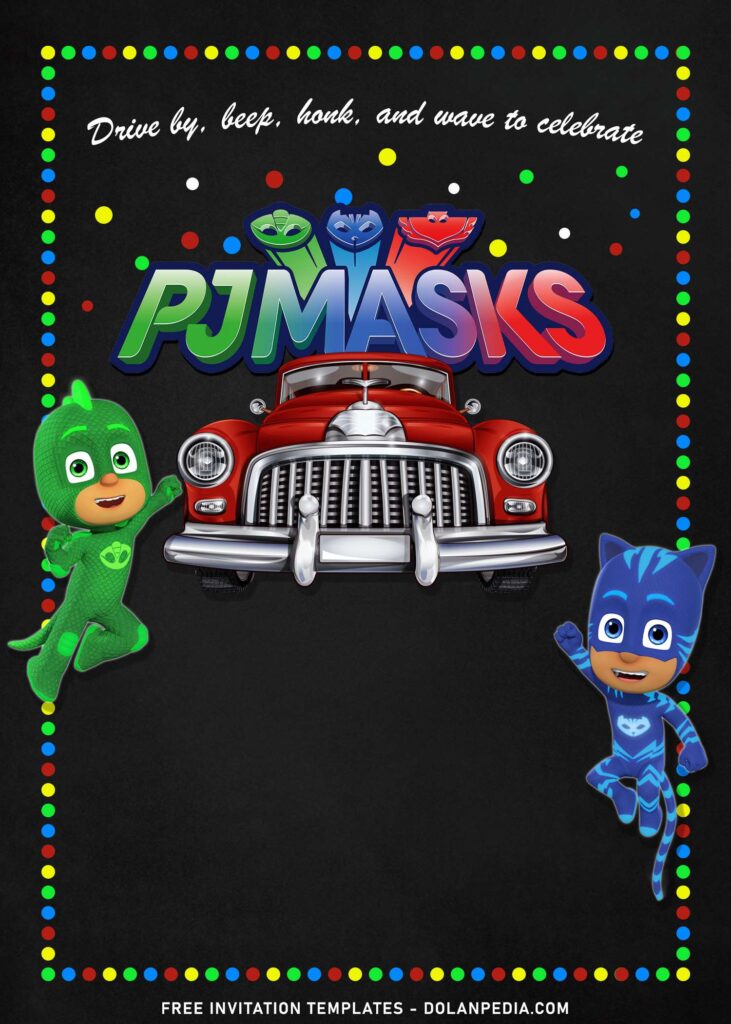 7+ Vintage Chalkboard PJ Masks Drive By Birthday Invitation Templates with adorable Gecko