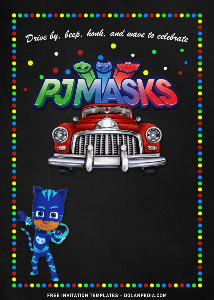 7+ Vintage Chalkboard PJ Masks Drive By Birthday Invitation Templates with adorable cute vintage car
