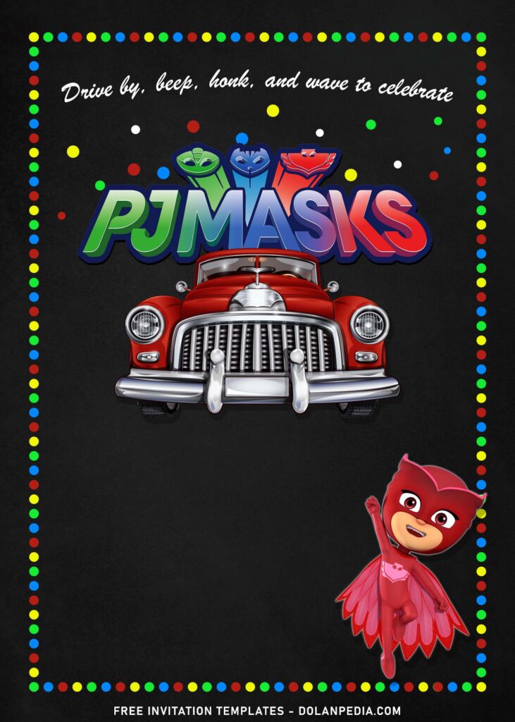 7+ Vintage Chalkboard PJ Masks Drive By Birthday Invitation Templates with adorable Owlette