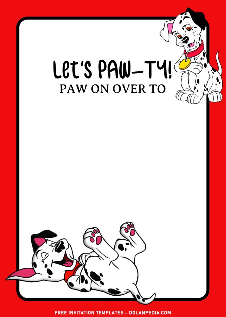 7+ Adorable Classic 101 Dalmatians Birthday Invitation Templates with Red Background