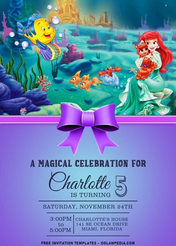 8+ Beautiful Deep Sea Princess Ariel The Little Mermaid Birthday Invitations