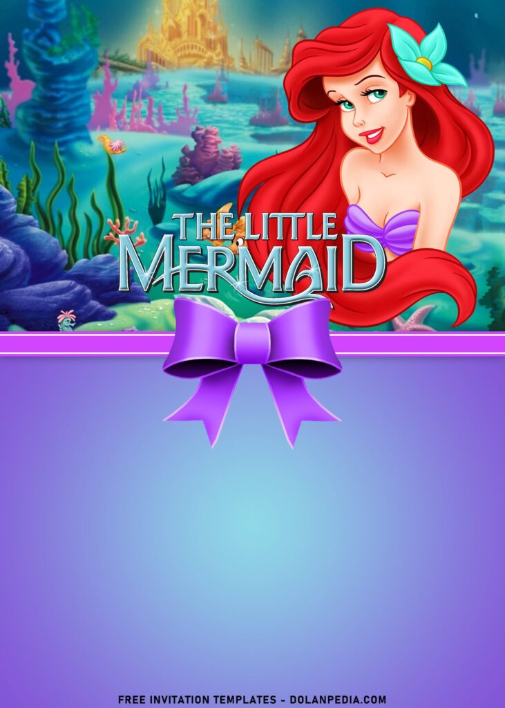 8+ Beautiful Deep Sea Princess Ariel The Little Mermaid Birthday Invitations with beautiful ribbon