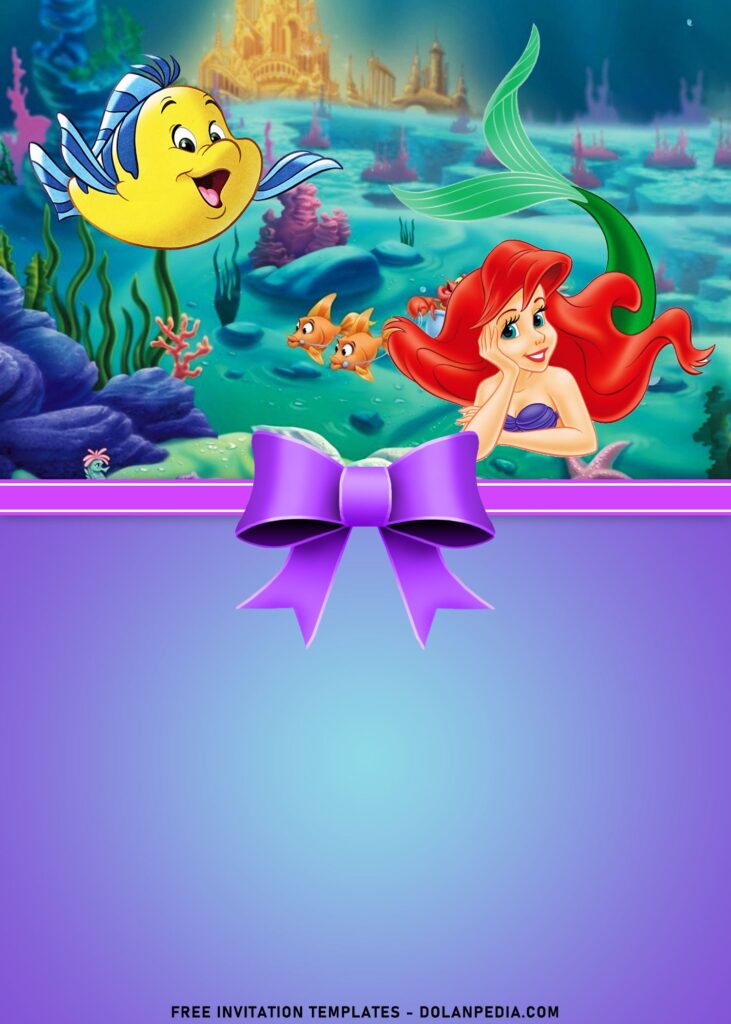 8+ Beautiful Deep Sea Princess Ariel The Little Mermaid Birthday Invitations with cute Flounder fish