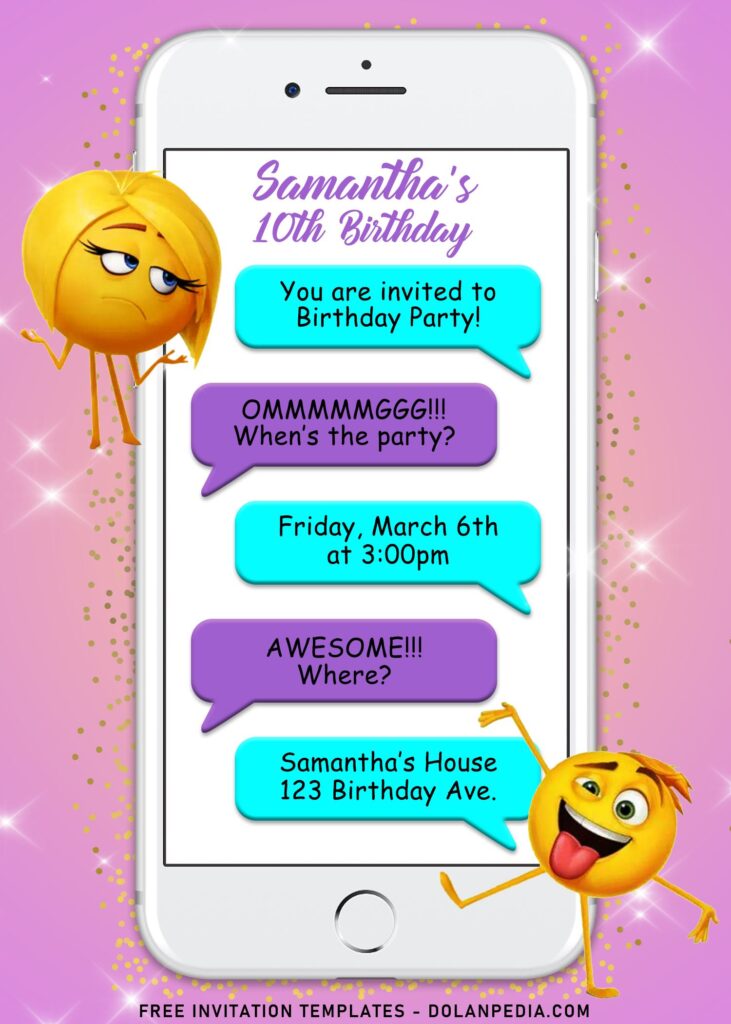 8+ Emoji Pink Glitter Girl Birthday Invitation Templates