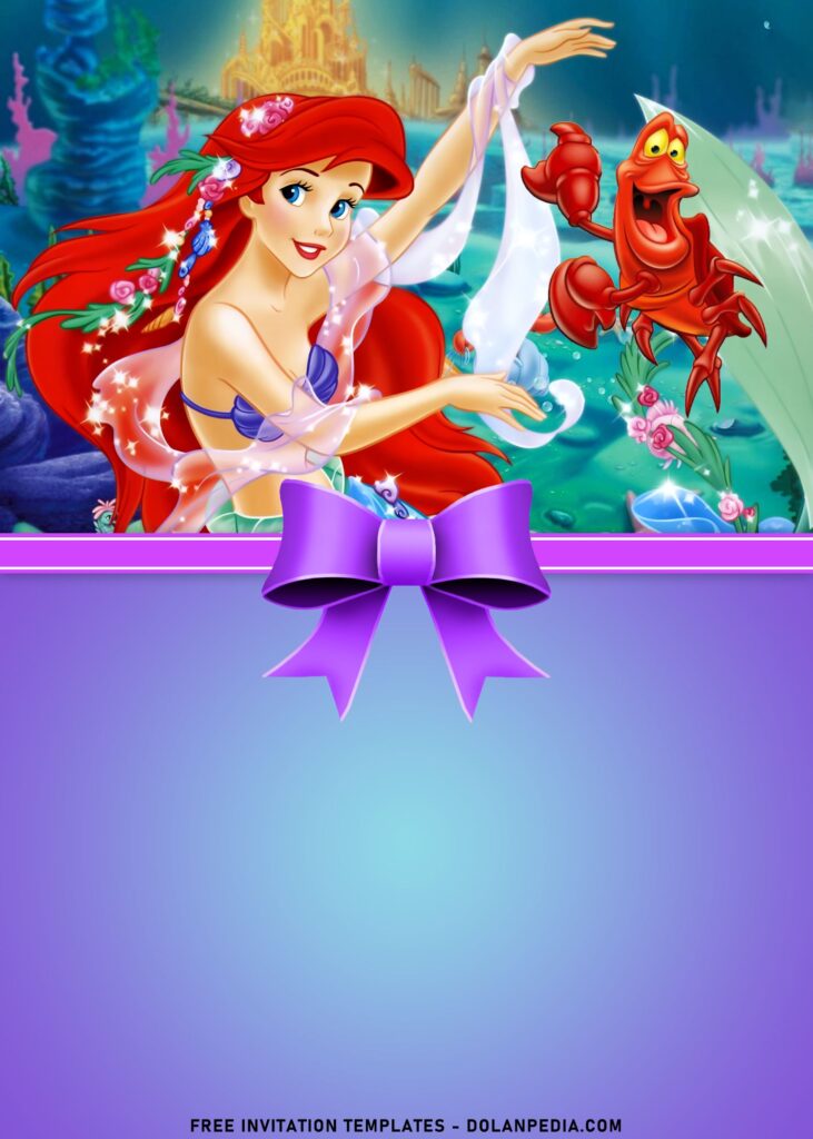 8+ Beautiful Deep Sea Princess Ariel The Little Mermaid Birthday Invitations with Sebastian the bubbly lobster