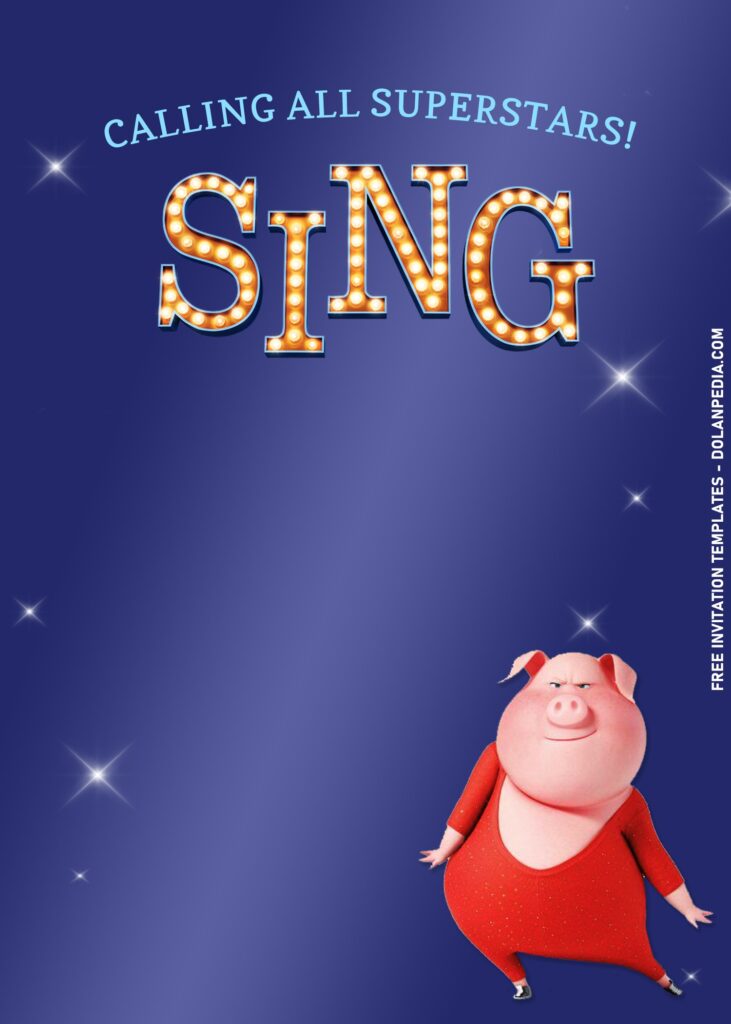 10+ Shimmering Sing 2 Movie Birthday Invitation Templates For All Ages with cute pig