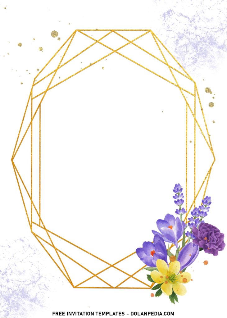 7+ Stylish Glitter Gold Frame & Floral Invitation Templates with purple violet lavender and hyacinth