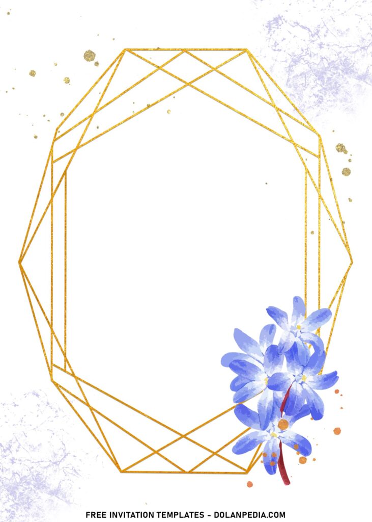 7+ Stylish Glitter Gold Frame & Floral Invitation Templates with stunning blue Squill flower