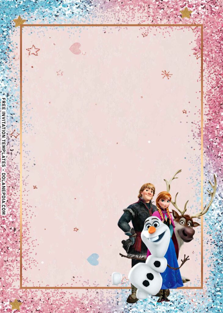 9+ Twinkling Cute Frozen Birthday Invitation Templates For Boy And Girl with glitter background with Olaf