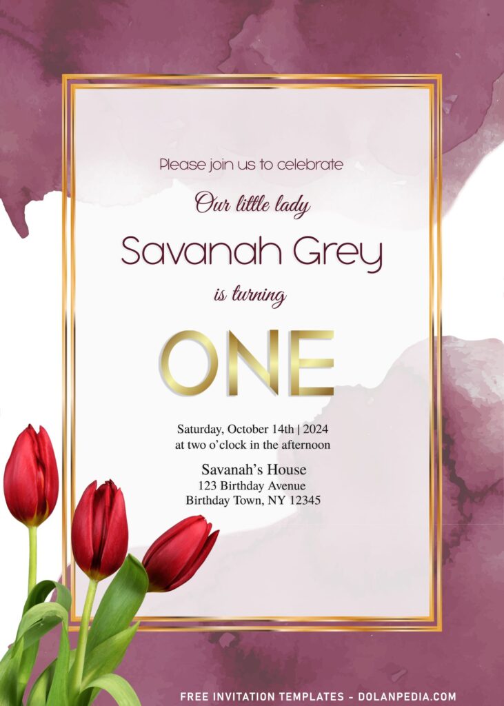 9+ Beautiful Tulip Invitation Templates To Help You Set The Tone with burgundy watercolor background