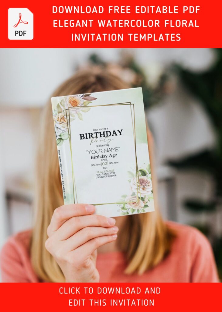 (Free Editable PDF) Painterly Beautiful Watercolor Floral Birthday Invitation Templates with 