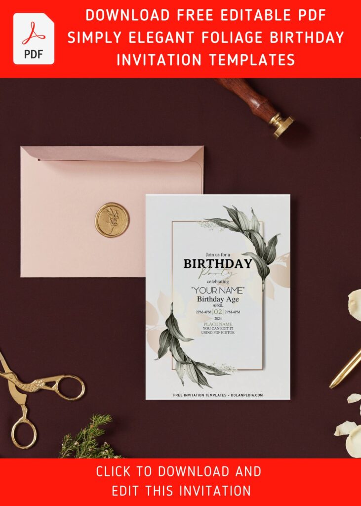 (Free Editable PDF) Enchanting Natural Greenery Birthday Invitation Templates with editable text