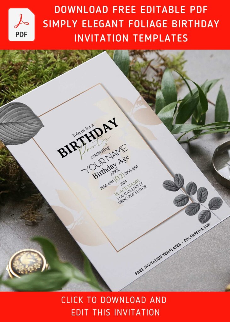 (Free Editable PDF) Enchanting Natural Greenery Birthday Invitation Templates with simple rectangle text box