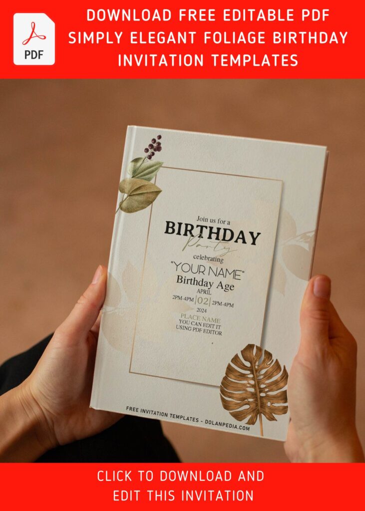 (Free Editable PDF) Enchanting Natural Greenery Birthday Invitation Templates with elegant script