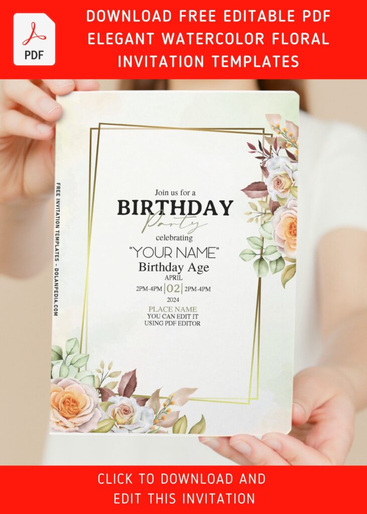 (Free Editable PDF) Painterly Beautiful Watercolor Floral Birthday Invitation Templates with garden roses