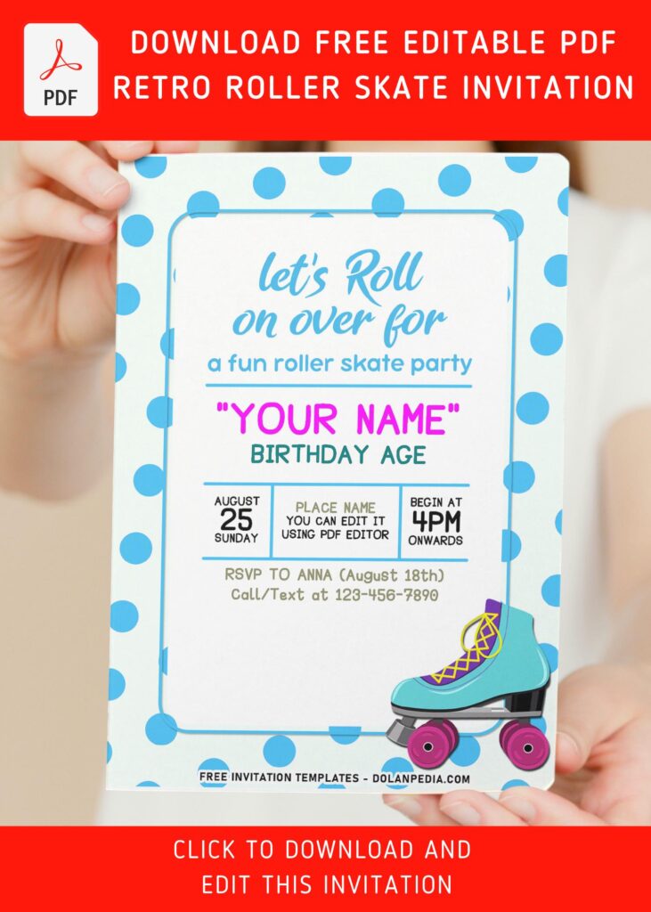 (Free Editable PDF) Retro Roller Skating Birthday Invitation Templates with catchy wordings