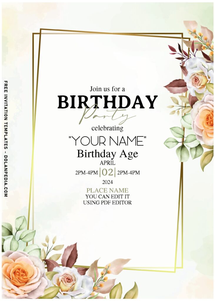 (Free Editable PDF) Painterly Beautiful Watercolor Floral Birthday Invitation Templates