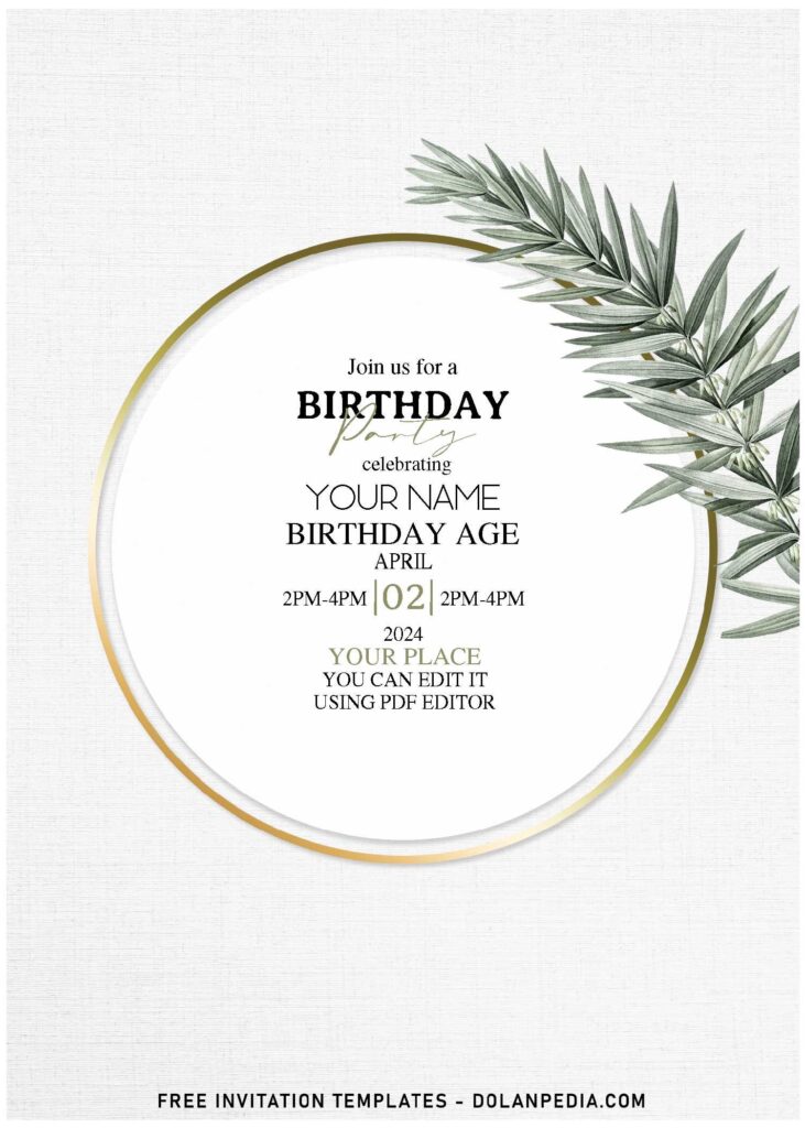 (Free Editable PDF) Modern Gold & Floral Birthday Invitation Templates with green ash